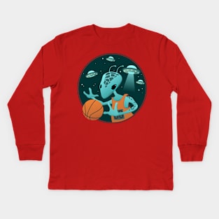 basketball alien retro Kids Long Sleeve T-Shirt